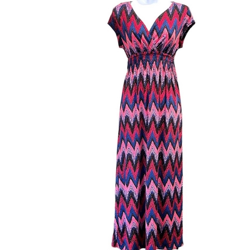 5th & Love Chevron Maxi Dress in Pink, Blue & Black